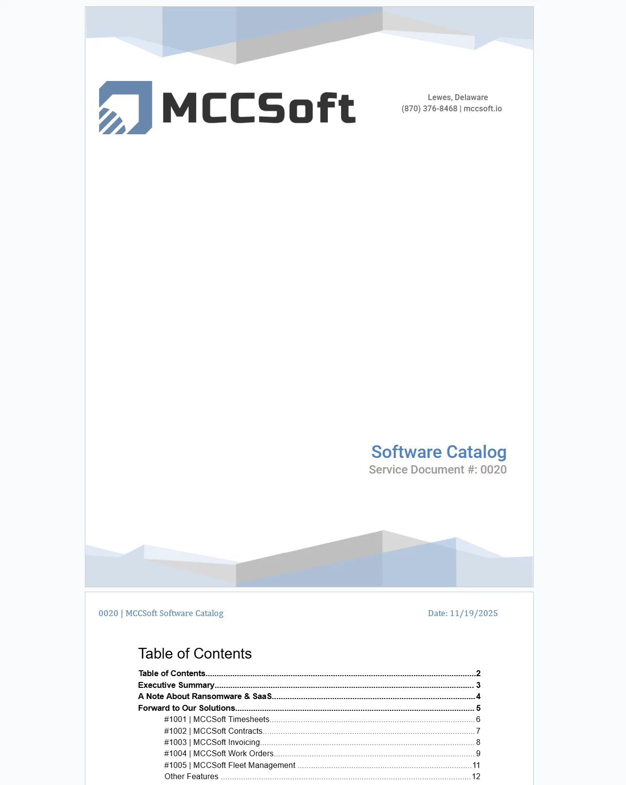 MCCSoft Service Catalog